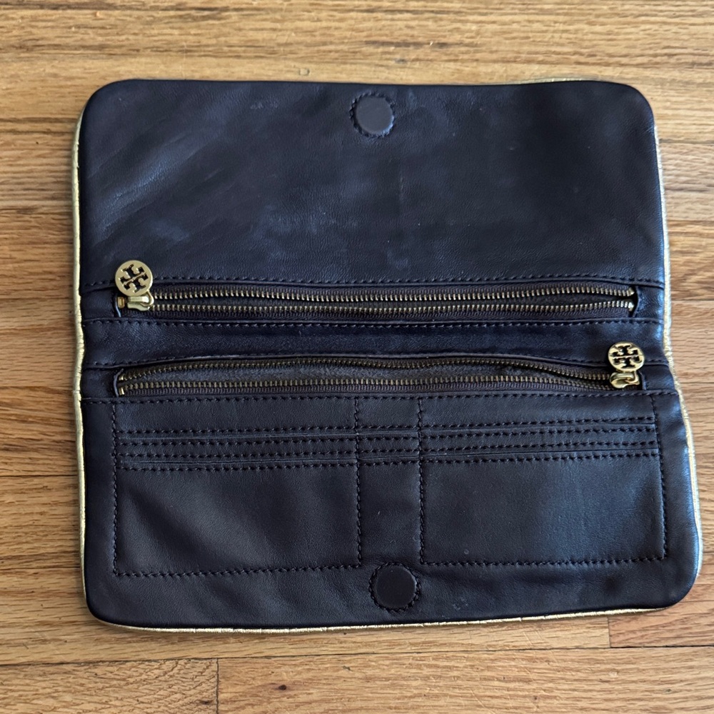 Tory Burch Metallic Gold Croc-Embossed Clutch - Picture 4 of 6